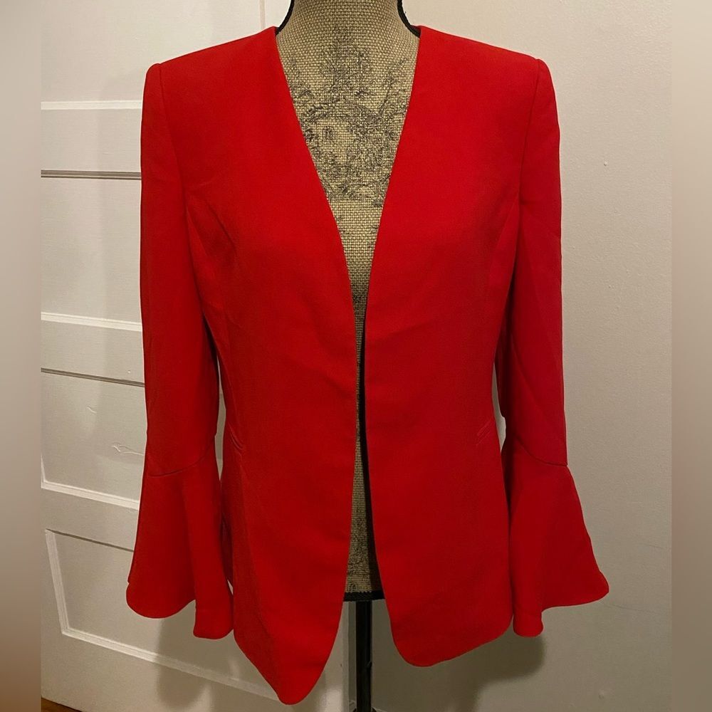 Catherine Malandrino Red Flare Sleeve Straight Line Blazer